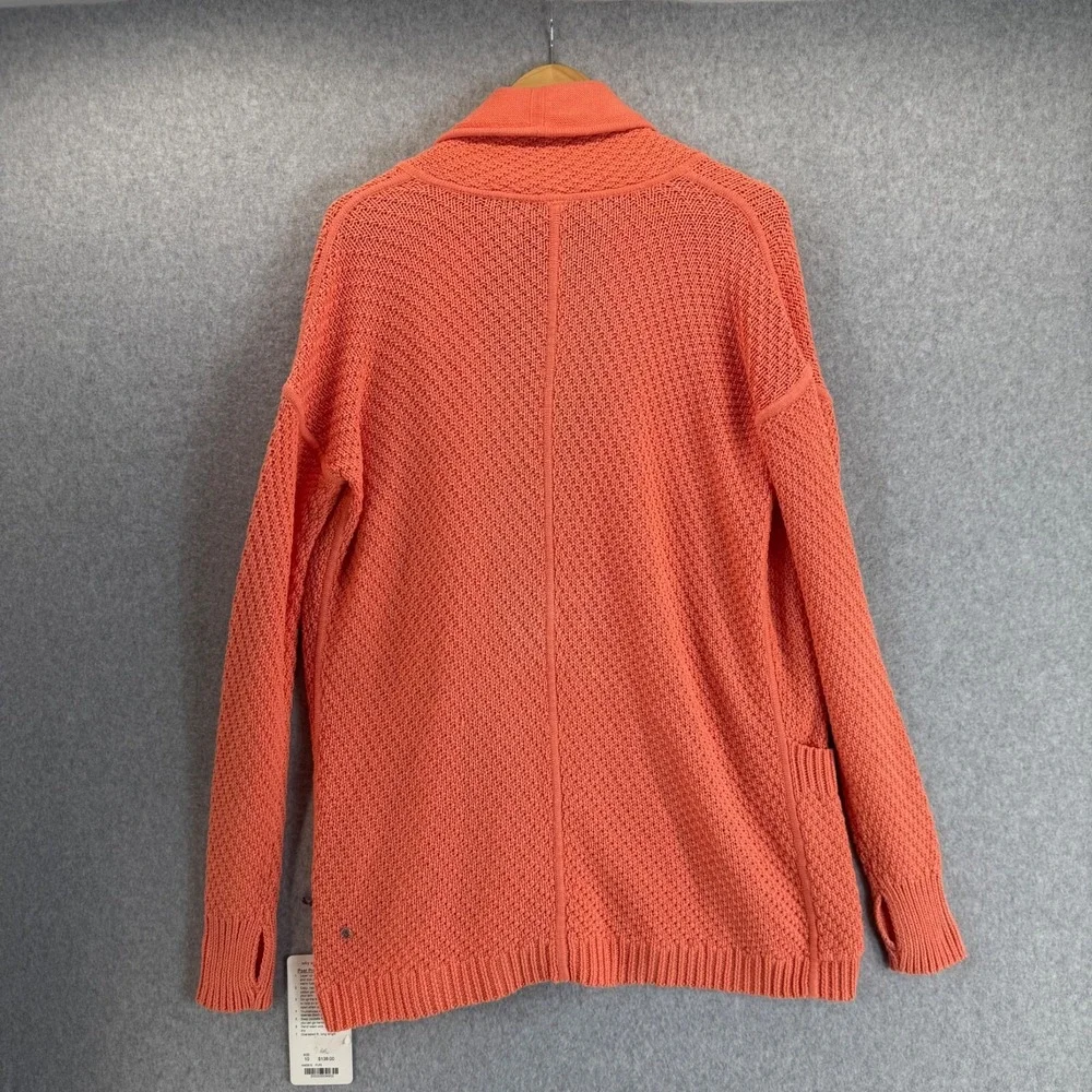 Lululemon Womens Orange Post Practice Cardigan Sweater Knit Pockets Size 10 NWT